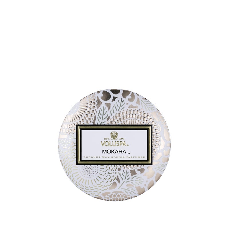 Voluspa Mokara, Mini Tin Candle, 4 Ounce, 25 Hour Burn Time, Coconut Wax for Clean Burning, Handcrafted in The USA - Image 1